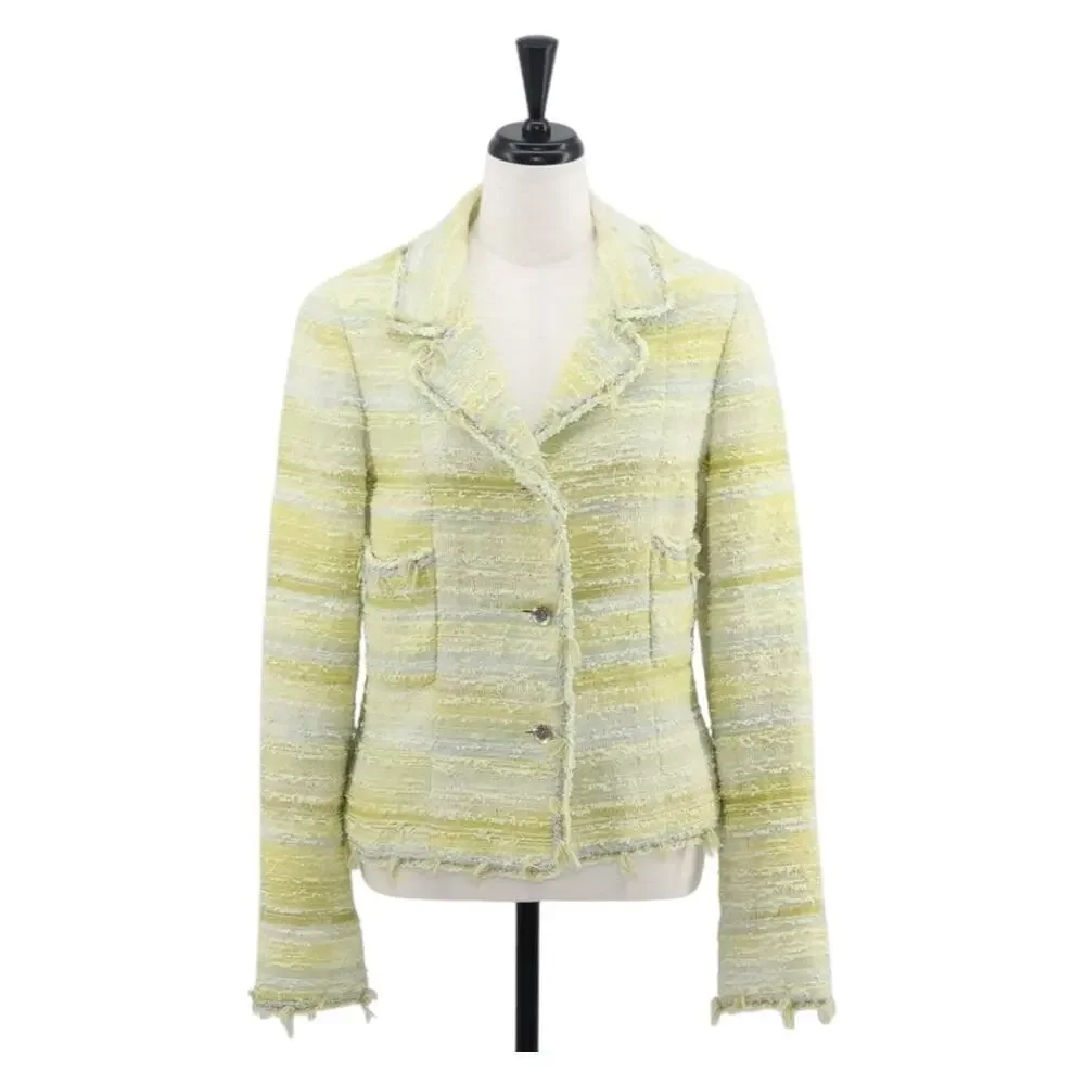 Chanel Tweed Jacket Yellow Wool